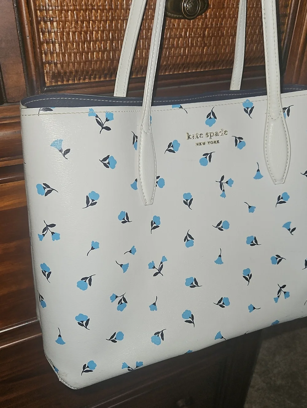 Kate spade White Tote with Blue Floral Print